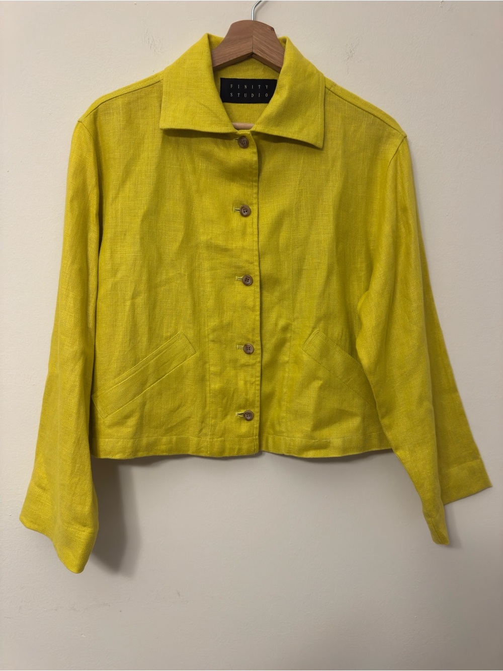 Finity Studio Linen Blend Jacket Size M Lemon Yellow Button Front Lightweight